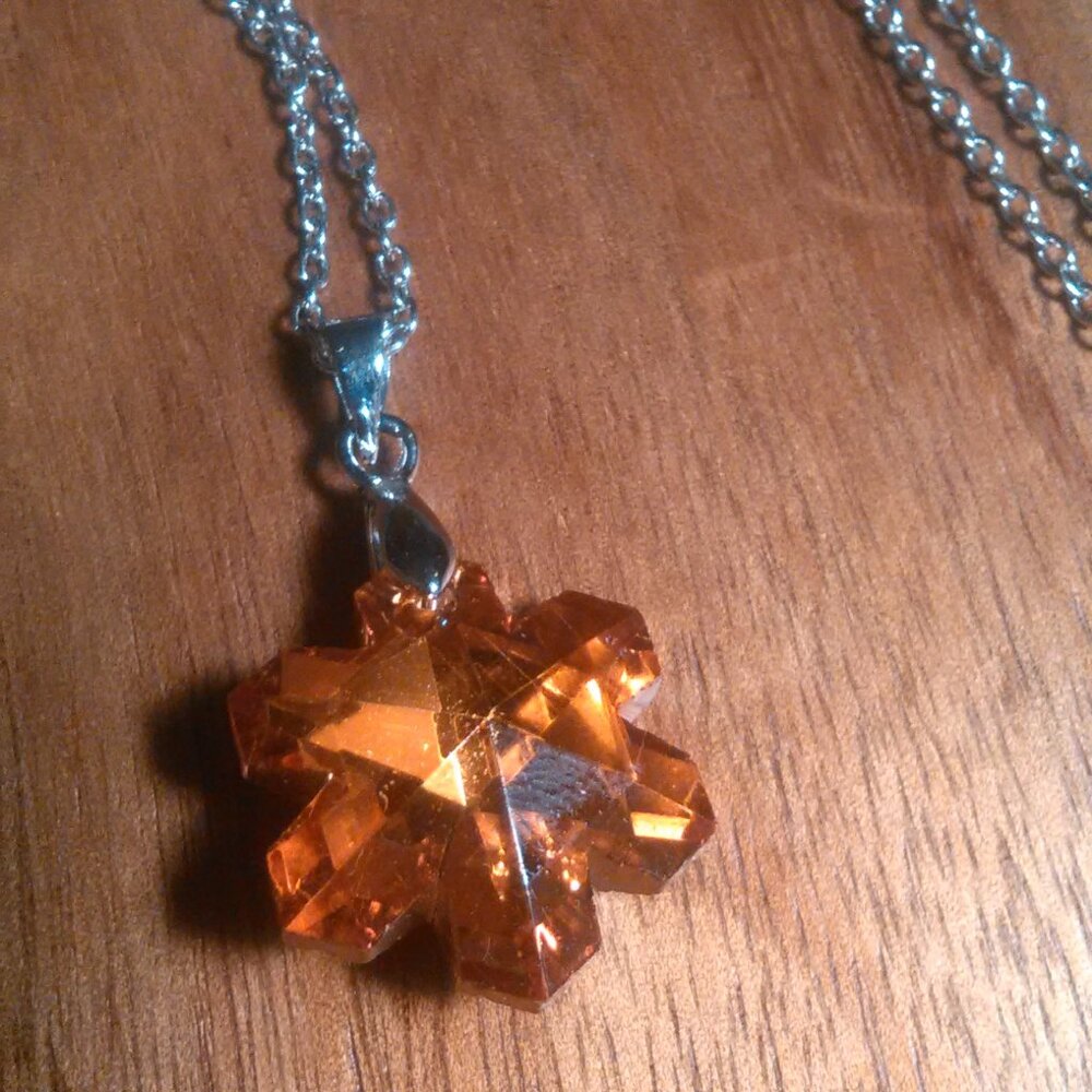 Orange Color Austrian Crystal Star Brass Pendant Stainless Steel Necklace